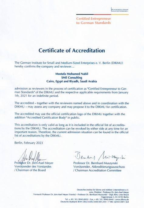 SME Consulting Egypt – Accredited Certification Body for SMEs (DIKMU Germany) SME Consulting Egypt – Accredited Certification Body for SMEs (DIKMU Germany)